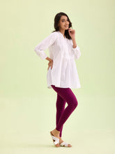 Load image into Gallery viewer, Go Colors Plum Cotton Stretch Ankle Length Leggings
