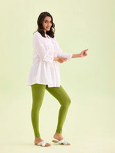 Load image into Gallery viewer, Go Colors Pista Green Cotton Stretch Ankle Length Leggings
