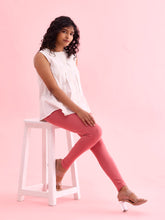 Load image into Gallery viewer, Go Colors Rusty Pink Cotton Stretch Ankle Length Leggings
