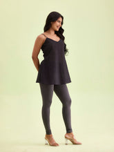 Load image into Gallery viewer, Go Colors Silver Grey Cotton Stretch Ankle Length Leggings
