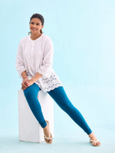 Load image into Gallery viewer, Go Colors Turquoise Blue Cotton Stretch Ankle Length Leggings
