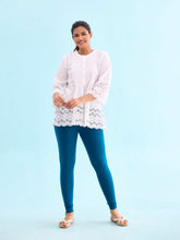 Load image into Gallery viewer, Go Colors Turquoise Blue Cotton Stretch Ankle Length Leggings
