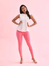 Load image into Gallery viewer, Go Colors Young Pink Cotton Stretch Ankle Length Leggings
