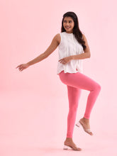 Load image into Gallery viewer, Go Colors Young Pink Cotton Stretch Ankle Length Leggings
