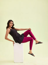 Load image into Gallery viewer, Go Colors Dark Rose Nylon Stretch Shimmer Leggings

