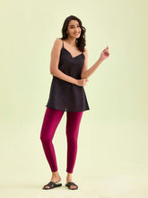 Load image into Gallery viewer, Go Colors Dark Rose Nylon Stretch Shimmer Leggings
