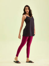 Load image into Gallery viewer, Go Colors Dark Rose Nylon Stretch Shimmer Leggings
