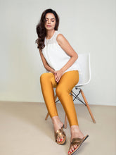 Load image into Gallery viewer, Go Colors Mustard Nylon Stretch Shimmer Leggings
