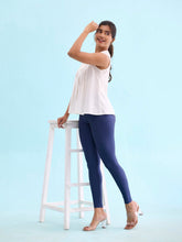 Load image into Gallery viewer, Go Colors Navy Nylon Stretch Shimmer Leggings
