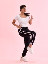 Load image into Gallery viewer, Go Colors Black Cotton Stretch Side Stripes Active Joggers
