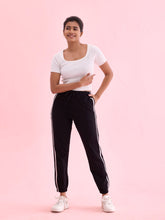 Load image into Gallery viewer, Go Colors Black Cotton Stretch Side Stripes Active Joggers
