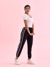 Load image into Gallery viewer, Go Colors Black Cotton Stretch Side Stripes Active Joggers
