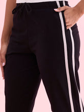 Load image into Gallery viewer, Go Colors Black Cotton Stretch Side Stripes Active Joggers
