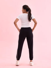 Load image into Gallery viewer, Go Colors Black Cotton Stretch Side Stripes Active Joggers
