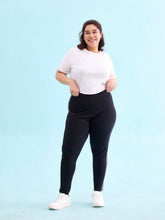 Load image into Gallery viewer, Go Colors Black Cotton Stretch Side Stripes Active Leggings
