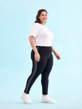 Load image into Gallery viewer, Go Colors Black Cotton Stretch Side Stripes Active Leggings
