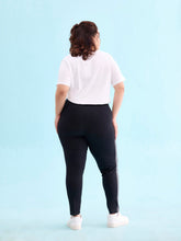 Load image into Gallery viewer, Go Colors Black Cotton Stretch Side Stripes Active Leggings
