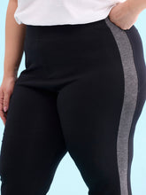 Load image into Gallery viewer, Go Colors Black Cotton Stretch Side Stripes Active Leggings

