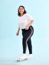 Load image into Gallery viewer, Go Colors Black Cotton Stretch Side Stripes Active Leggings
