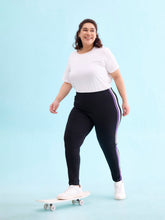 Load image into Gallery viewer, Go Colors Black Cotton Stretch Side Stripes Active Leggings
