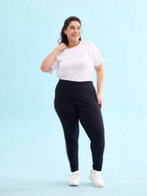 Load image into Gallery viewer, Go Colors Black Cotton Stretch Side Stripes Active Leggings
