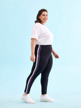 Load image into Gallery viewer, Go Colors Black Cotton Stretch Side Stripes Active Leggings

