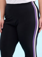 Load image into Gallery viewer, Go Colors Black Cotton Stretch Side Stripes Active Leggings
