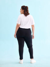 Load image into Gallery viewer, Go Colors Black Cotton Stretch Side Stripes Active Leggings
