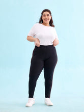 Load image into Gallery viewer, Go Colors Black Cotton Stretch Side Stripes Active Leggings
