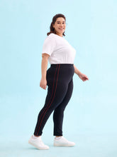 Load image into Gallery viewer, Go Colors Black Cotton Stretch Side Stripes Active Leggings
