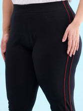 Load image into Gallery viewer, Go Colors Black Cotton Stretch Side Stripes Active Leggings
