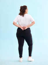 Load image into Gallery viewer, Go Colors Black Cotton Stretch Side Stripes Active Leggings
