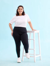 Load image into Gallery viewer, Go Colors Black Cotton Stretch Side Stripes Active Leggings
