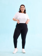 Load image into Gallery viewer, Go Colors Black Cotton Stretch Side Stripes Active Leggings
