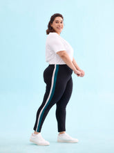 Load image into Gallery viewer, Go Colors Black Cotton Stretch Side Stripes Active Leggings
