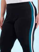 Load image into Gallery viewer, Go Colors Black Cotton Stretch Side Stripes Active Leggings
