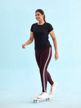 Load image into Gallery viewer, Go Colors Brown Cotton Stretch Side Stripes Active Leggings
