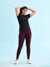 Load image into Gallery viewer, Go Colors Brown Cotton Stretch Side Stripes Active Leggings
