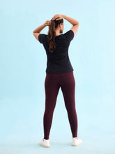 Load image into Gallery viewer, Go Colors Brown Cotton Stretch Side Stripes Active Leggings
