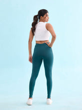 Load image into Gallery viewer, Go Colors Green Cotton Stretch Side Stripes Active Leggings
