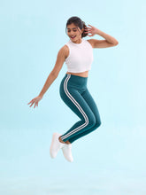 Load image into Gallery viewer, Go Colors Green Cotton Stretch Side Stripes Active Leggings
