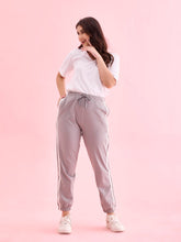 Load image into Gallery viewer, Go Colors Grey Cotton Stretch Side Stripes Active Joggers
