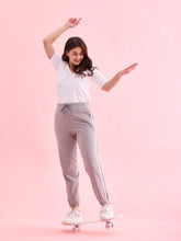 Load image into Gallery viewer, Go Colors Grey Cotton Stretch Side Stripes Active Joggers
