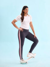 Load image into Gallery viewer, Go Colors Grey Cotton Stretch Side Stripes Active Leggings
