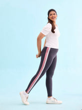Load image into Gallery viewer, Go Colors Grey Cotton Stretch Side Stripes Active Leggings
