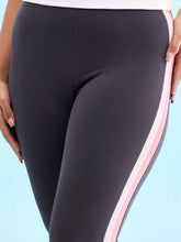 Load image into Gallery viewer, Go Colors Grey Cotton Stretch Side Stripes Active Leggings
