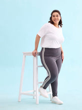 Load image into Gallery viewer, Go Colors Grey Cotton Stretch Side Stripes Active Leggings
