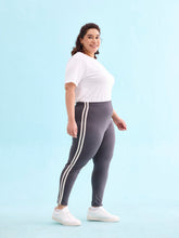Load image into Gallery viewer, Go Colors Grey Cotton Stretch Side Stripes Active Leggings
