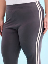 Load image into Gallery viewer, Go Colors Grey Cotton Stretch Side Stripes Active Leggings
