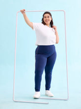 Load image into Gallery viewer, Go Colors Navy Cotton Stretch Side Stripes Active Leggings
